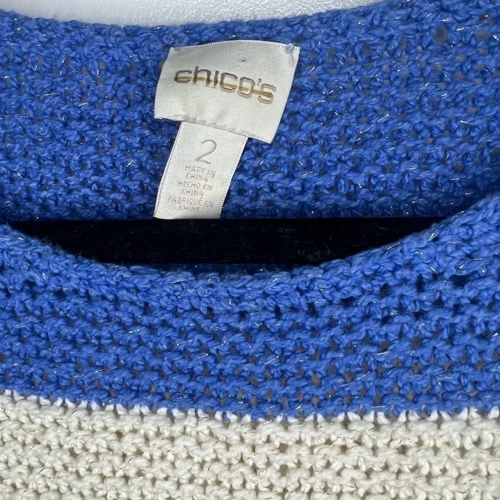 Chico's Striped Woven Blue White Sweater - Picture 4 of 4